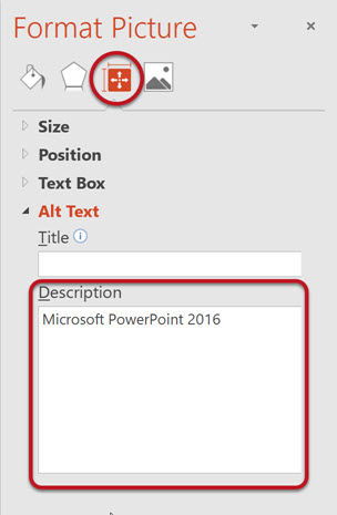 Format Picture sidebar showing red square with 4 arrows 