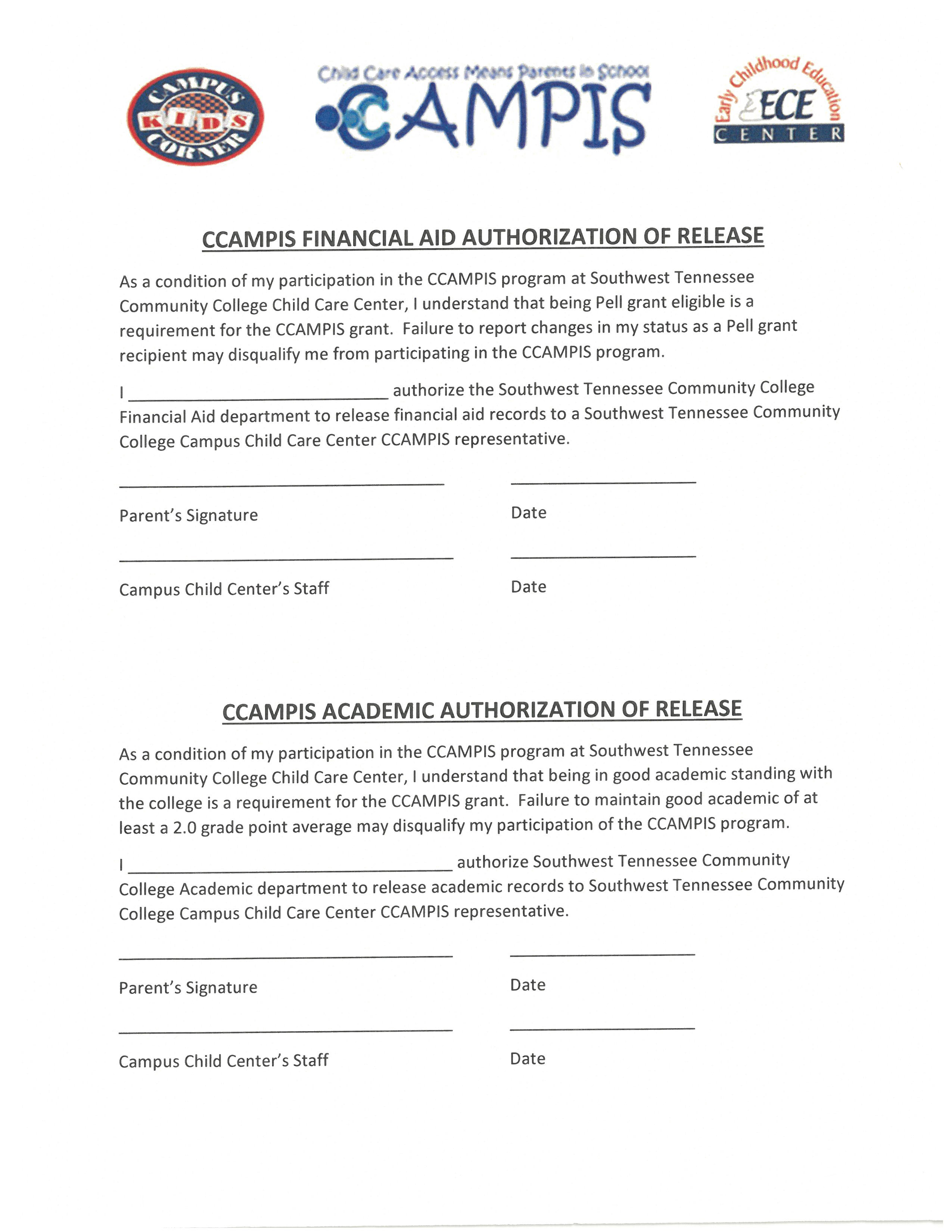 CCAMPIS Financial Aid and Academic Authorization of Release