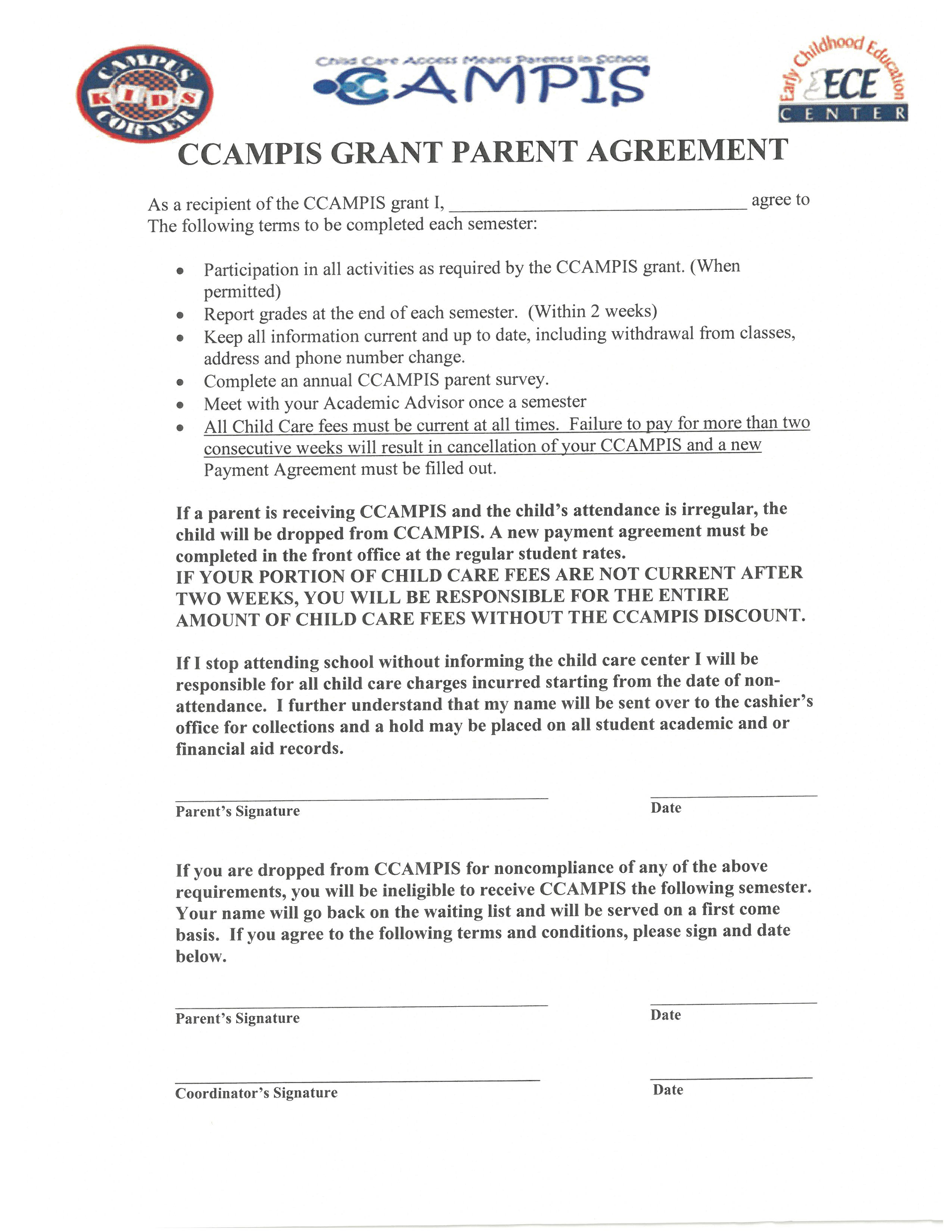 CCAMPIS Grant Parent Agreement
