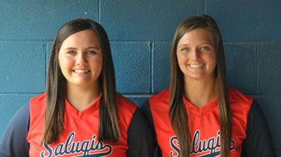 Saluqi softball players Jennie Bryant and MaKayla Pugh.