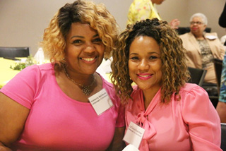 Language and Literature Department adjuncts Kimberly Bell-Burke and LaTonya Pratcher were pretty in pink and all smiles during the appreciation dinner for adjunct instructors.