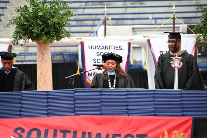 Southwest President Dr. Tracy D. Hall welcome graduates and attendees to the College’s 24th Commencement. 