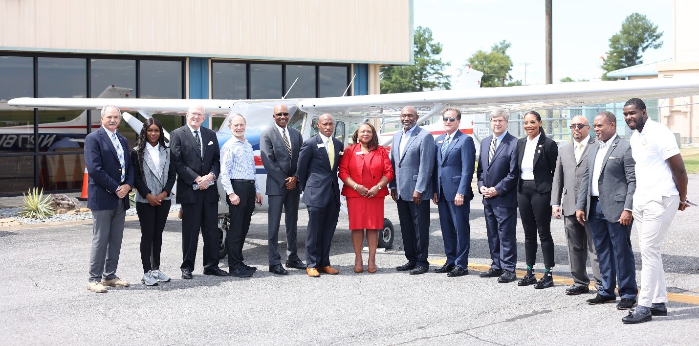 Southwest faculty, staff and community partners gather for the Aviation Operations Technology Open House at the Olive Branch Airport Terminal Aug. 30, 2022.