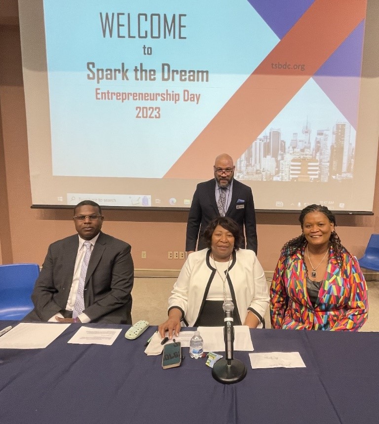 (L-R) Alfred Washington, CEO of Top Notch Security; Frank Briggs, program director of Gateway Learning Academy; NaShawn Branch, executive director of TSBDC; and Dr. Tarcia Gilliam-Parrish, founding partner of The Power of Engagement at the Spark the Dream Entrepreneurship Day Feb. 21. 