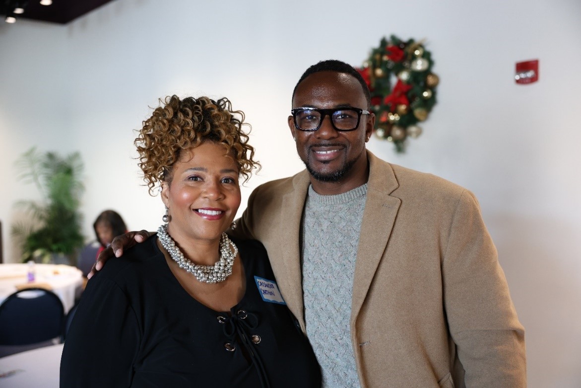 Southwest’s Institutional Advancement and Resource Development Specialist Cassandra Carthon and Alumni of the Year Calvin Sanford at The Southwest Foundation’s Giving with Gratitude donor reception. 