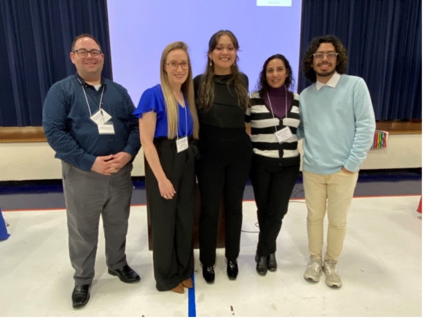 Multilingual Memphis coordinator and Title III Director, Joshua Nave, UofM assistant professor of Spanish and conference keynote speaker, Brianna Butera, and student panelists Jacqueline Alaniz, Jennifer Joya and Luis Lopez Gamez at the the plenary session. 