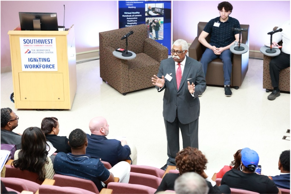 Guest speaker and moderator William H. Gary engaged attendees during the Workforce Forum, spotlighting industry partners and students providing testimonials about their experiences during summer boot camps.