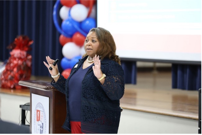 Dr. Tracy D. Hall welcomes faculty and staff to the start of a new academic year during fall convocation. 