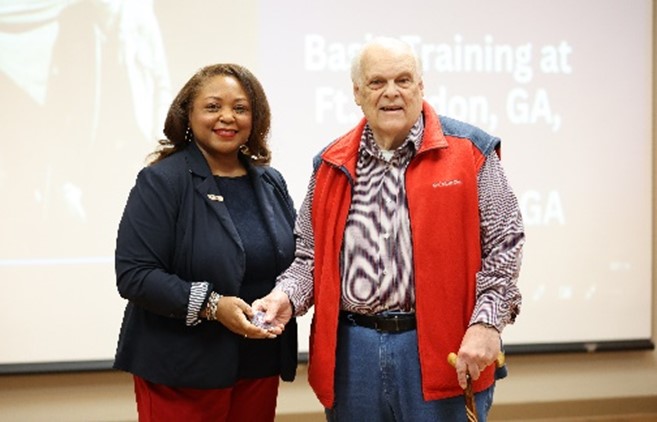 President Tracy D. Hall with John Brassel, Tennessee Board of Regents’ Chancellor's Commendation for Military Veterans award recipient. 