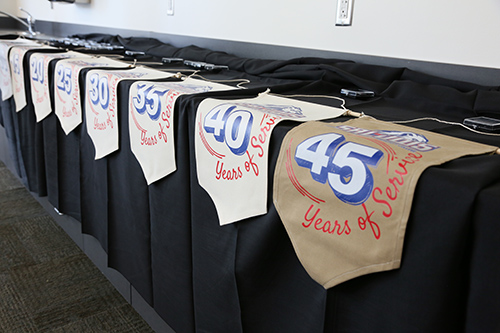 Flags showing years of service