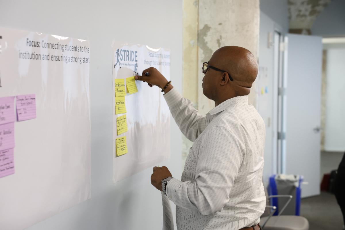 Dr. Michael Boyd posts stickie notes from brainstorming sessions.